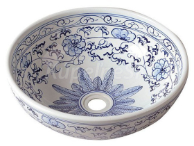 Sapho PRIORI keramické umývadlo, priemer 41 cm, farba biela s modrou maľbou